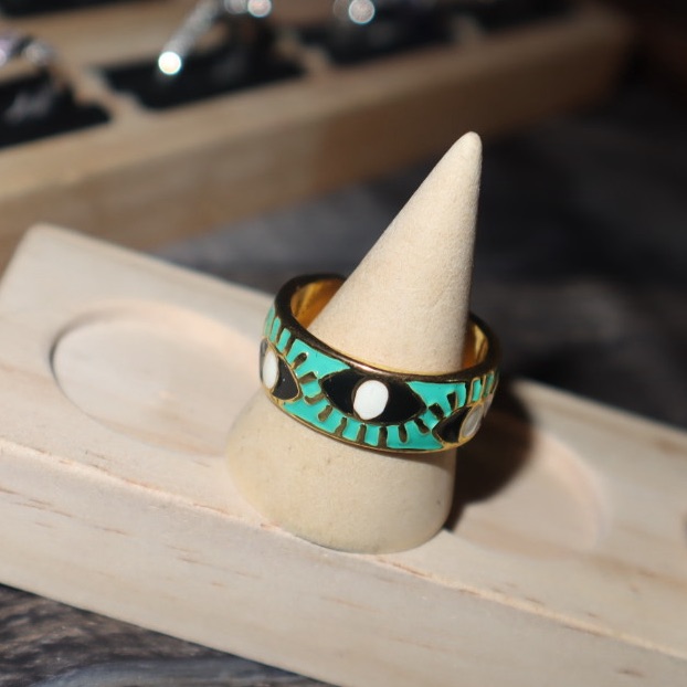 Turquoise And Black Patterned Ring 20$